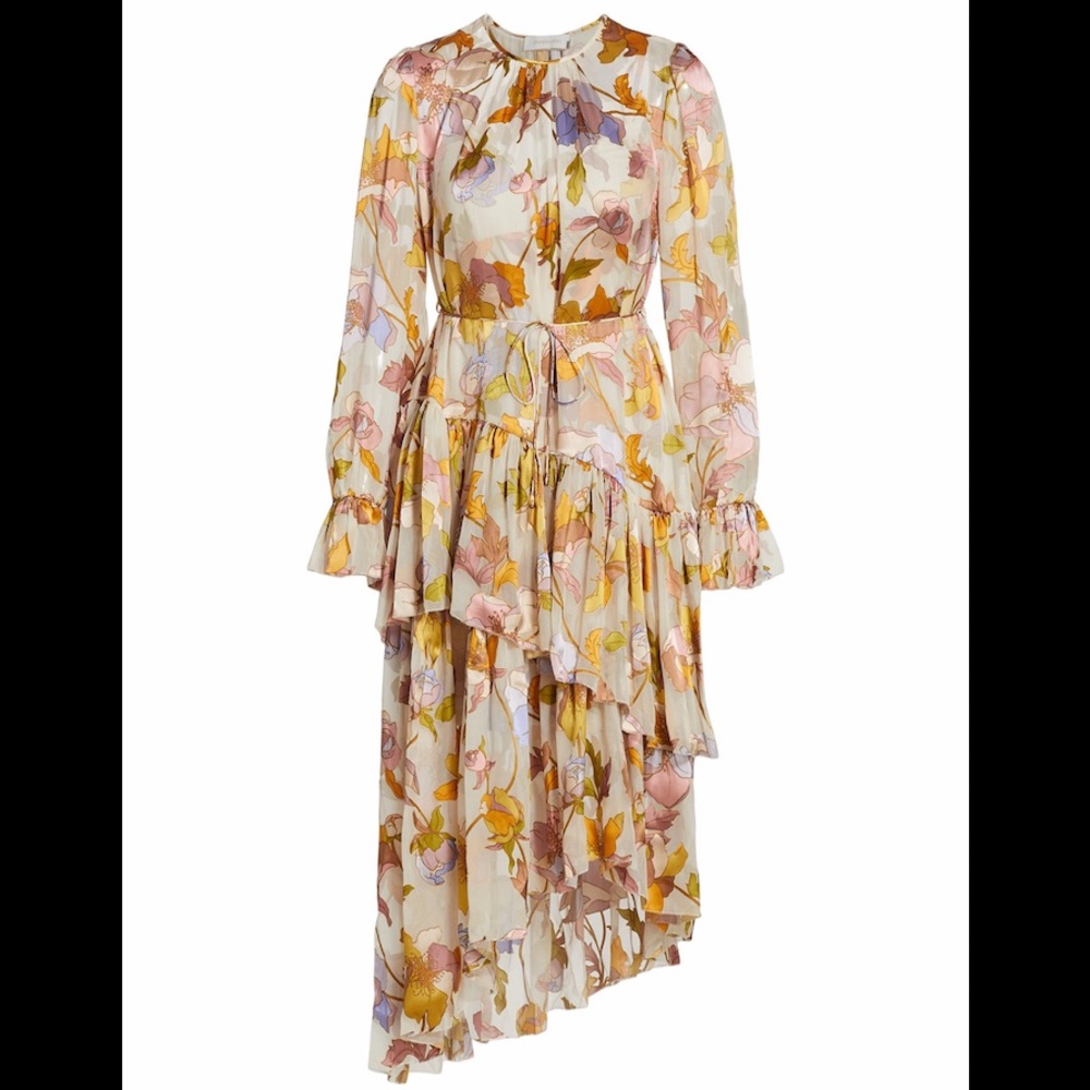 NWT Zimmermann Tempo Asymmetric Dress Rainbow in Peonies size 3 (8-10)
